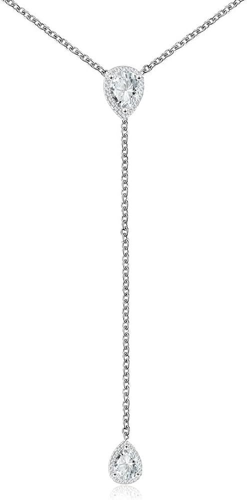 espere CZ Pear Drop Lariat Necklace 16" with 2.75" Y Drop Adjustable, 3 Colors Available | Amazon (US)