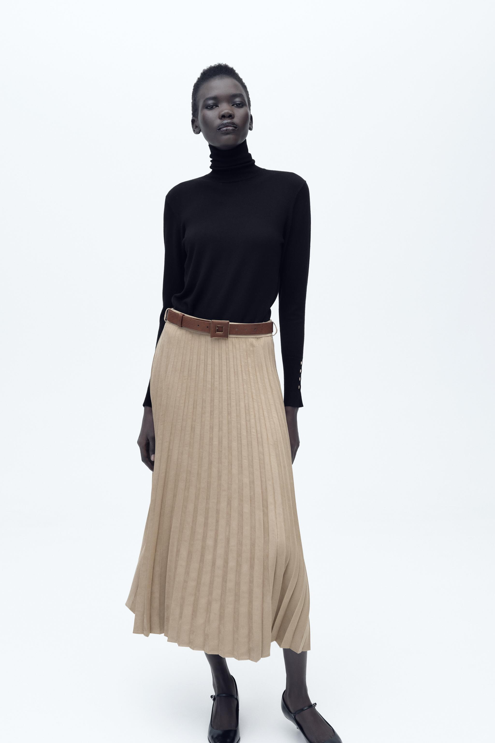 BELTED FAUX SUEDE MIDI SKIRT | Zara US