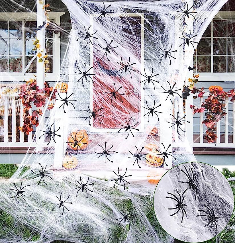 1100 Sqft Spider Webs Halloween Decorations With 60 Spiders Fake Spider Web Spooky Cobwebs Halloween | Amazon (US)