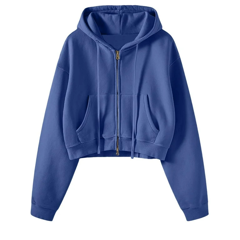 Fiaer Women Cropped Hoodies Full Zip up Plus Size Drawstring Hooded Sweatshirts Drawstring Baggy ... | Walmart (US)