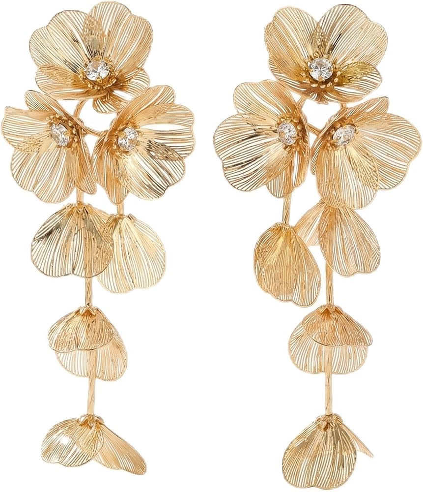 Large Gold Flower Earrings for Women, 5 Inch Long Statement Dangle Drop Earrings (12.5cm), Boho F... | Amazon (US)