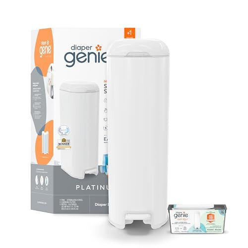 Diaper Genie Platinum Pail (Lily White) is Made in Durable Stainless Steel and Includes 1 Easy Roll Refill with 18 Bags That can Last up to 5 Months. | Amazon (US)