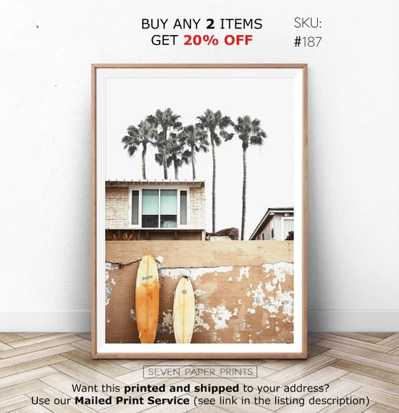 Coastal Surf Print California Beach Wall Art Ocean Palm | Etsy | Etsy (US)