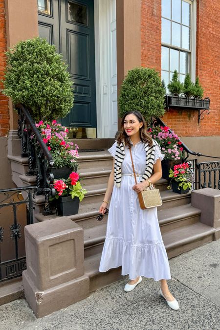 My spring outfit of the day 🤍

White maxi dress size xs, size down if between sizes 
Navy and ivory striped cardigan. Size small, TTS
Allbirds natural white flats size 7, TtS

#LTKSeasonal #LTKtravel #LTKshoecrush