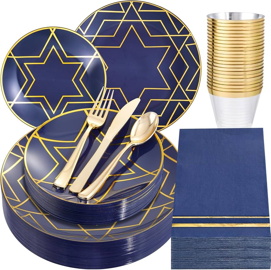 Hioasis 175pcs Hanukkah Plastic Plates - Elegant Disposable Dinnerware Set Suitable for 25 Guests... | Amazon (US)