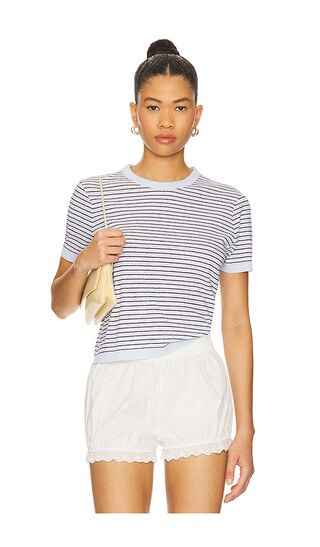 La Ligne Stripe Linen Short Sleeve Tee in Baby Blue. - size S | Revolve Clothing (Global)