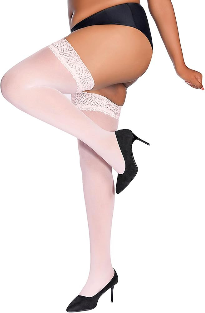 HONENNA Plus Size Thigh High Stockings, Semi Sheer Stay Up Lingerie Lace Top Pantyhose for Curvy ... | Amazon (US)