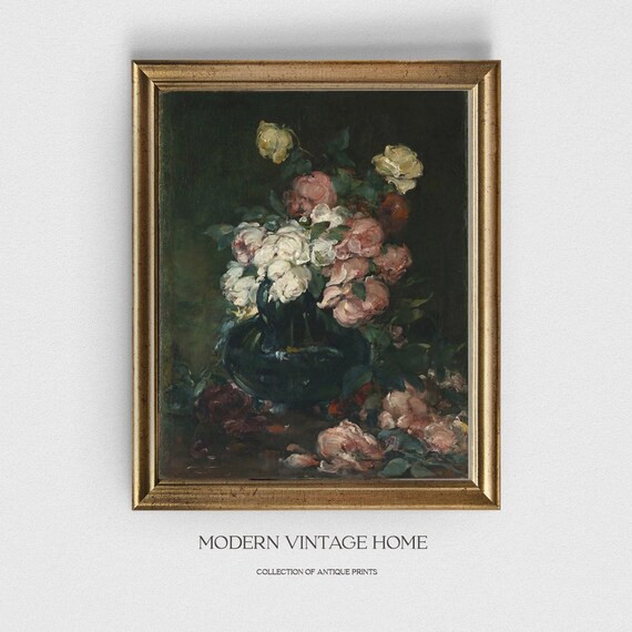 Vintage / Antique Art Print on Fine Art Paper  Moody Floral | Etsy | Etsy (US)