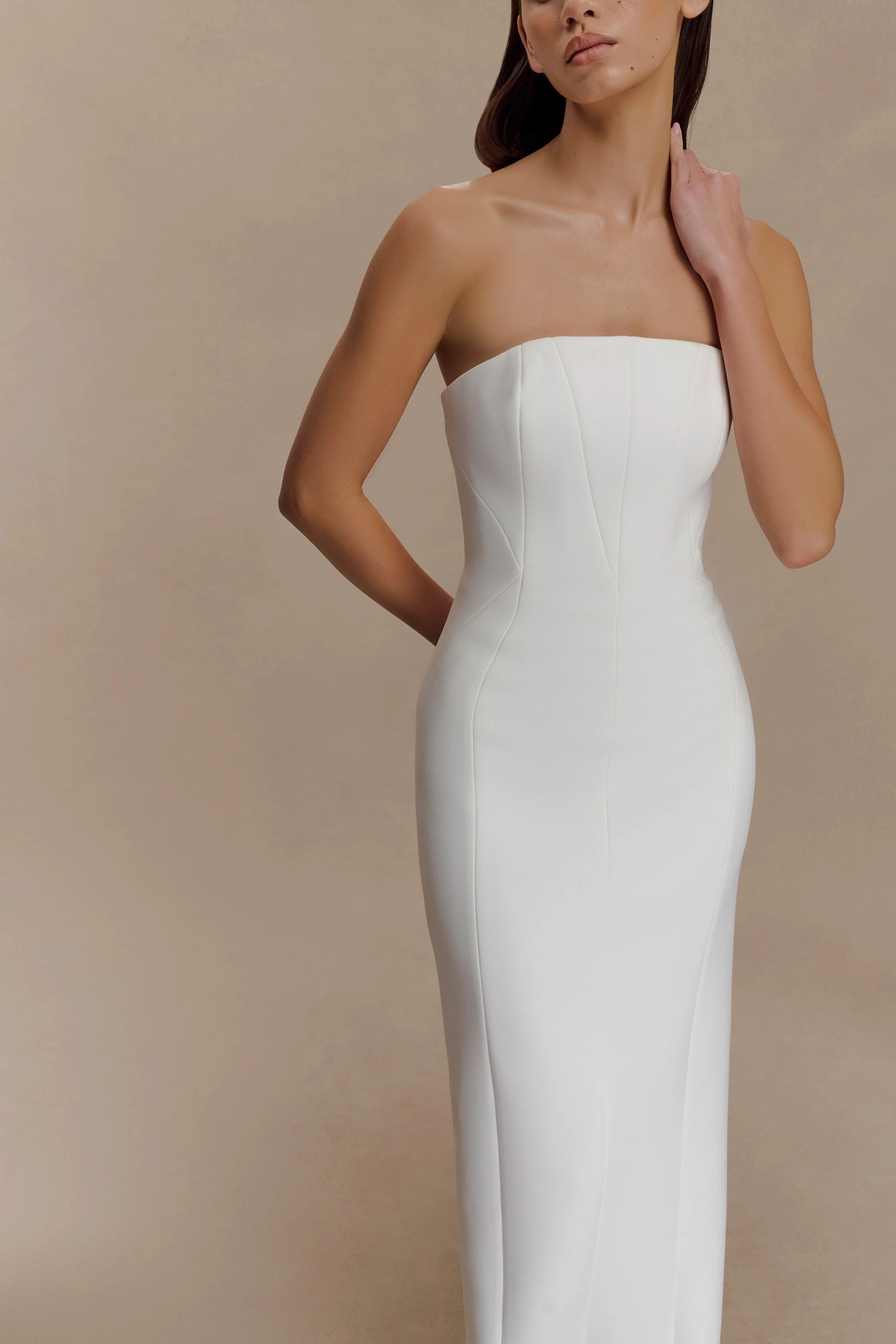 Kalila Strapless Crepe Maxi Dress - White | MESHKI US
