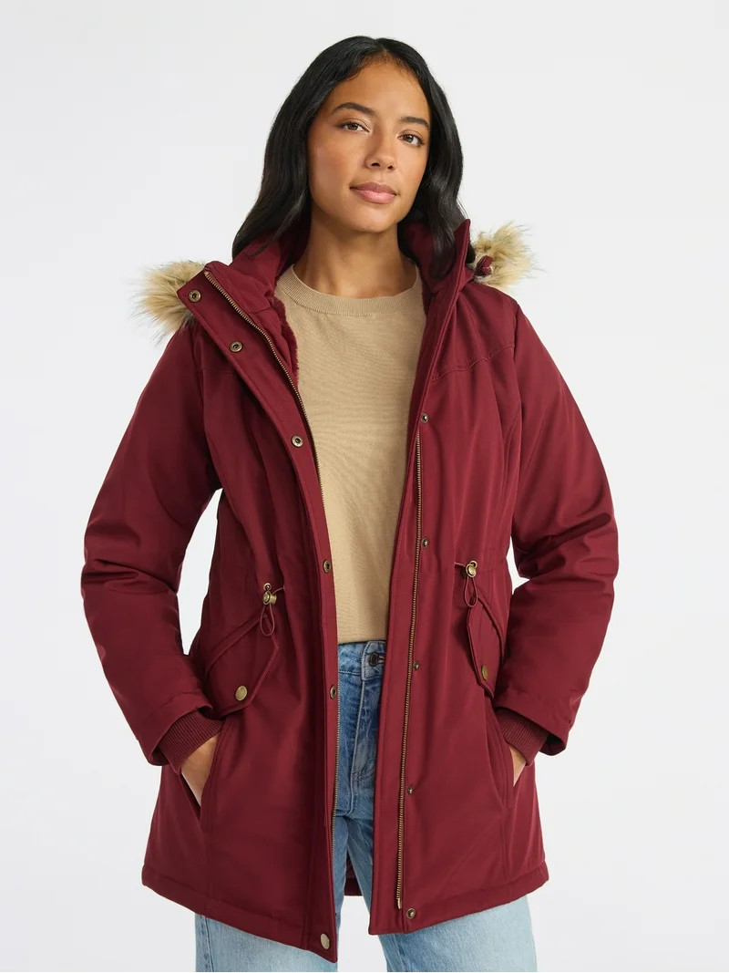 Time and Tru Women's and Women's Plus Hooded Anorak Jacket with Faux Fur Trim, Heavyweight, Sizes... | Walmart (US)