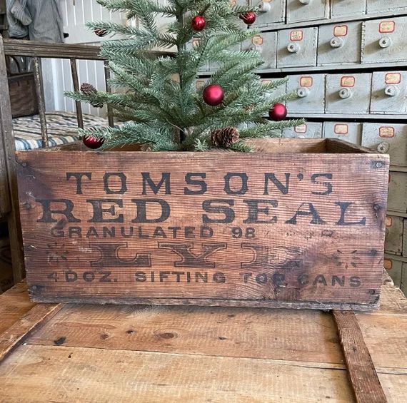 Antique Tomson’s Red Seal Lye Soap Crate/ Wood Farmhouse Box/ Christmas Tree/ Vintage shipping ... | Etsy (US)