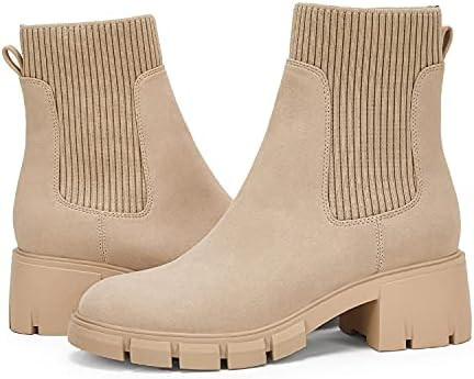 Ruanyu Womens Platform Ankle Boots Elastic Chunky Block Heel Chelsea Booties Lug Sole Non-Slip Co... | Amazon (US)