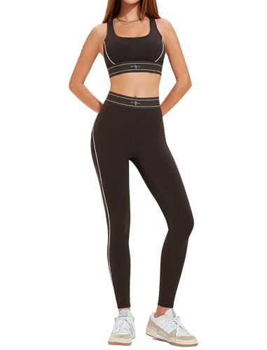 ABOCIW Workout Sets for Women Racerback Sports Bra Matching High Waist Leggings with Pockets 2 Piece Gym Sets Athletic Yoga Pilates Outfits Actievwear Racerback Coffee Small | Amazon (US)