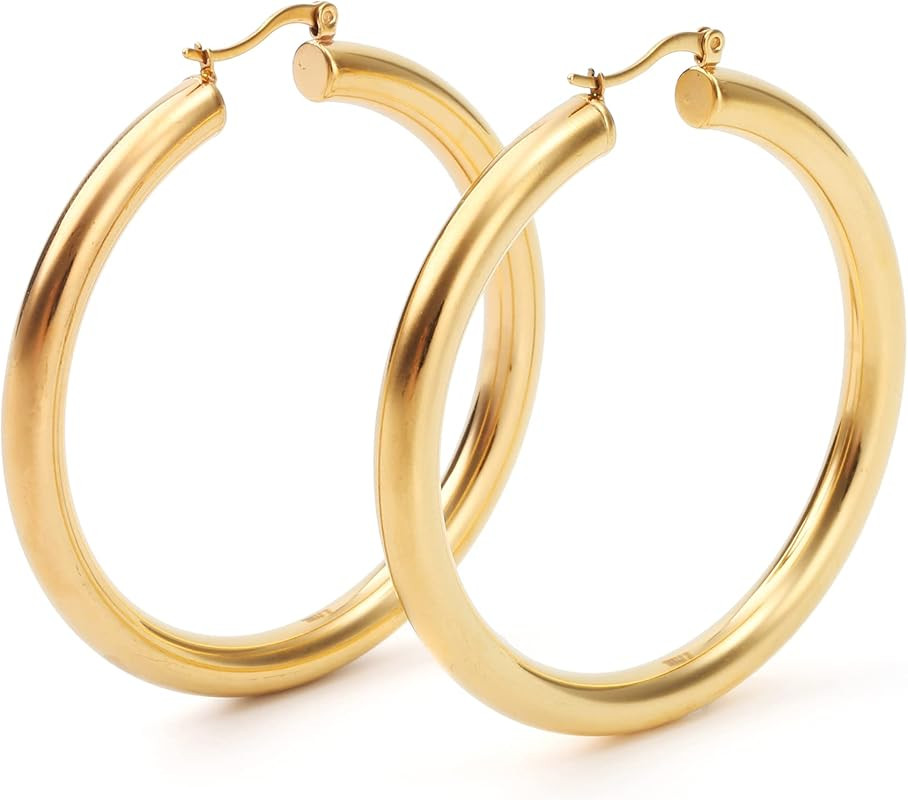 Cyan Birdee Women's Hoop Earrings, SLightweight Chunky Open Hoops Thick Tube Hoop Earrings w/Clic... | Amazon (US)