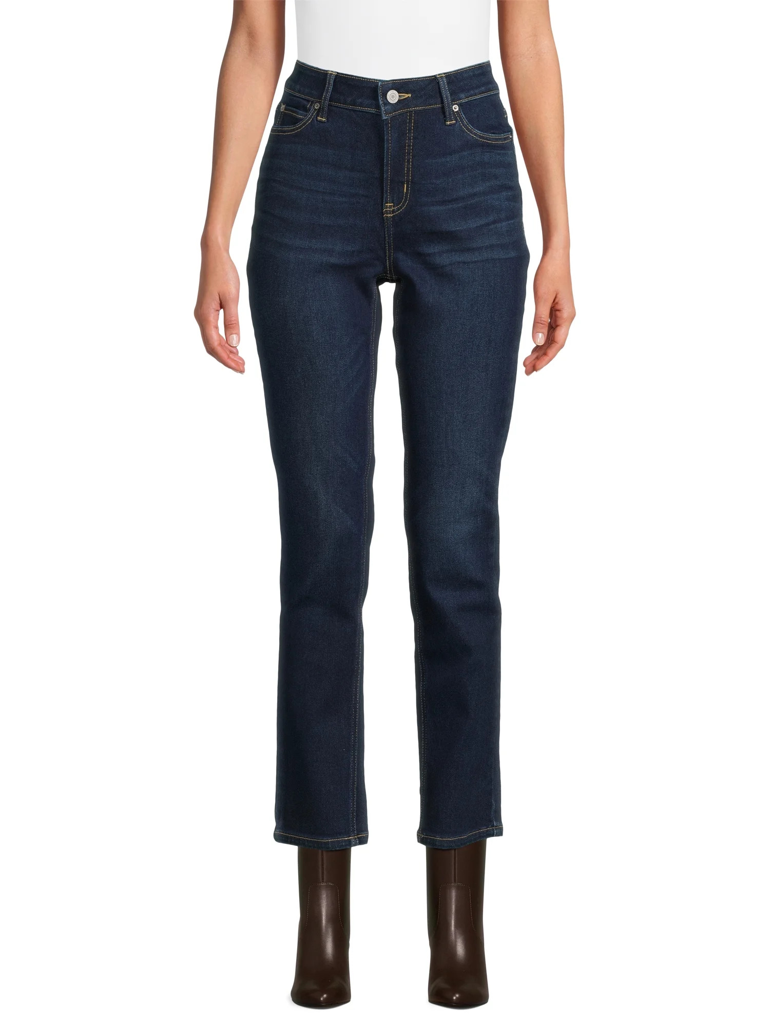 Time and Tru Women’s Mid Rise Straight Leg Jeans, Sizes 0-22, Regular & Short Inseams | Walmart (US)