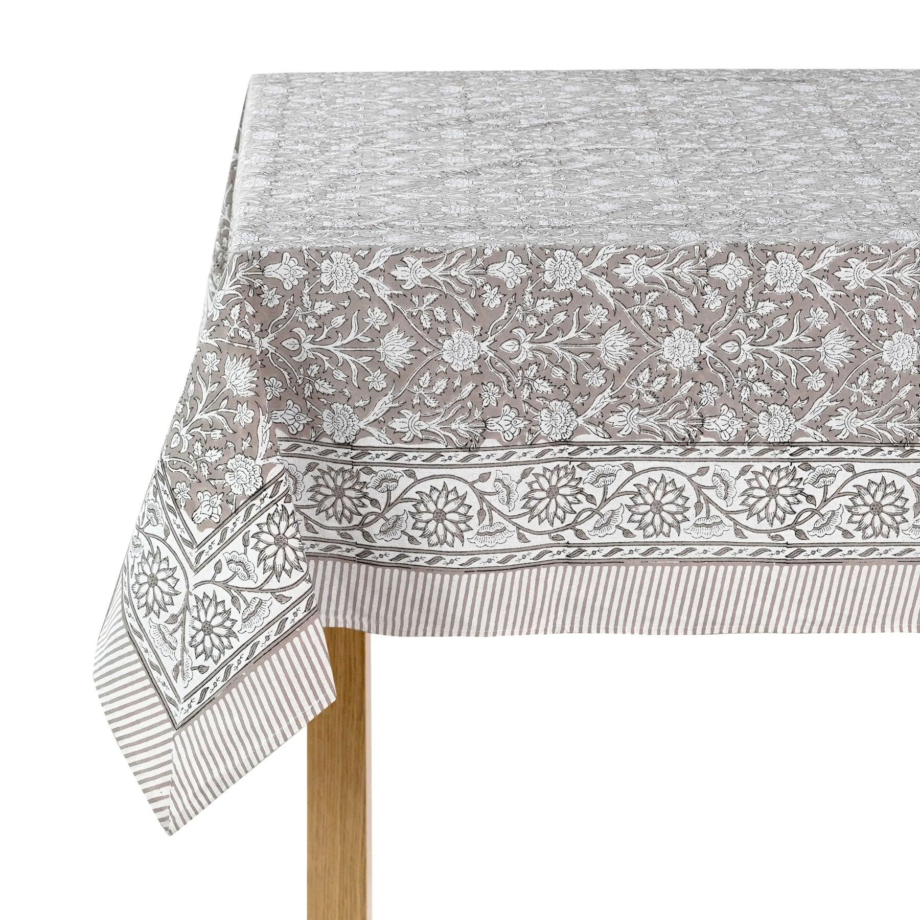 Ridhi Taupe Hand Block Print Cotton Rectangle Tablecloth 90 x 60 inches Reusable Table Cover Decorative Everyday Use for Dining Room, Farmhouse, Home, Party, Festive & Wedding, Fall | Amazon (US)