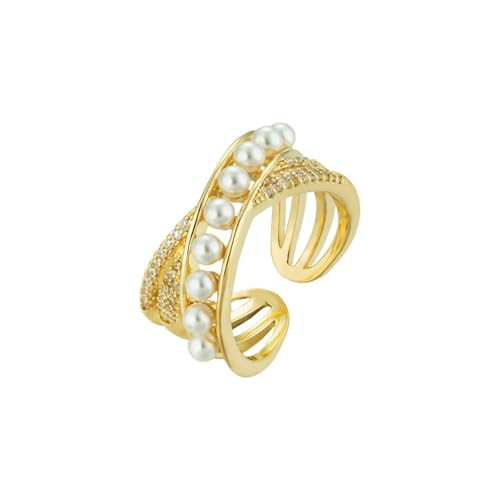Kokoma Dainty Flower Ring for Women Sparkling Cubic Zirconia Daisy Open Statement Rings Pearl Chic Engagement Promise Ring Wrap Finger Band (Cross) | Amazon (US)