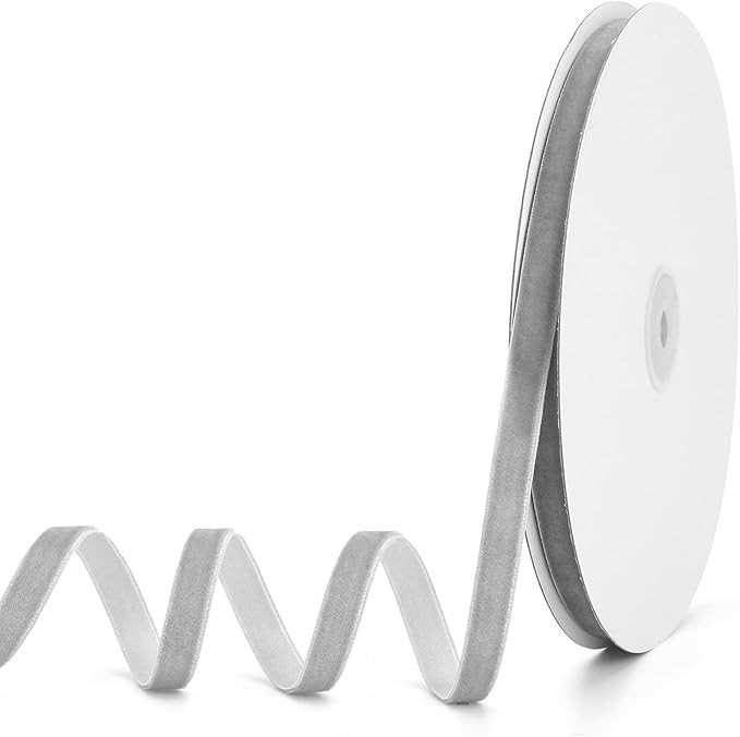 Silver Gray Velvet Ribbon 3/8" x 20Yd,Great for Gift Wrapping,Hair Bows Making, Wreaths,Wedding a... | Amazon (US)