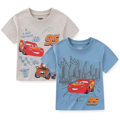Disney Cars Lightning McQueen Boys 2 Pack Short Sleeve T-Shirt for Toddler and Big Kids Grey/Blue | Amazon (US)