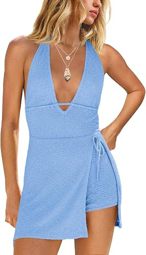 Yanekop Womens Romper Dress with Shorts Underneath Summer Open Back Dress | Softness Comfy Stretc... | Amazon (US)