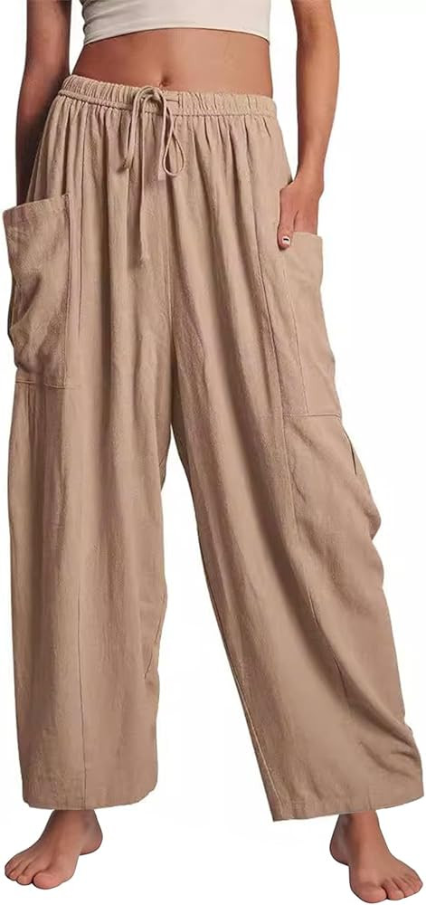 Flygo Women's Wide Leg Pants Casual Loose Palazzo Drawstring Trousers Summer Beach Vacation Trave... | Amazon (US)