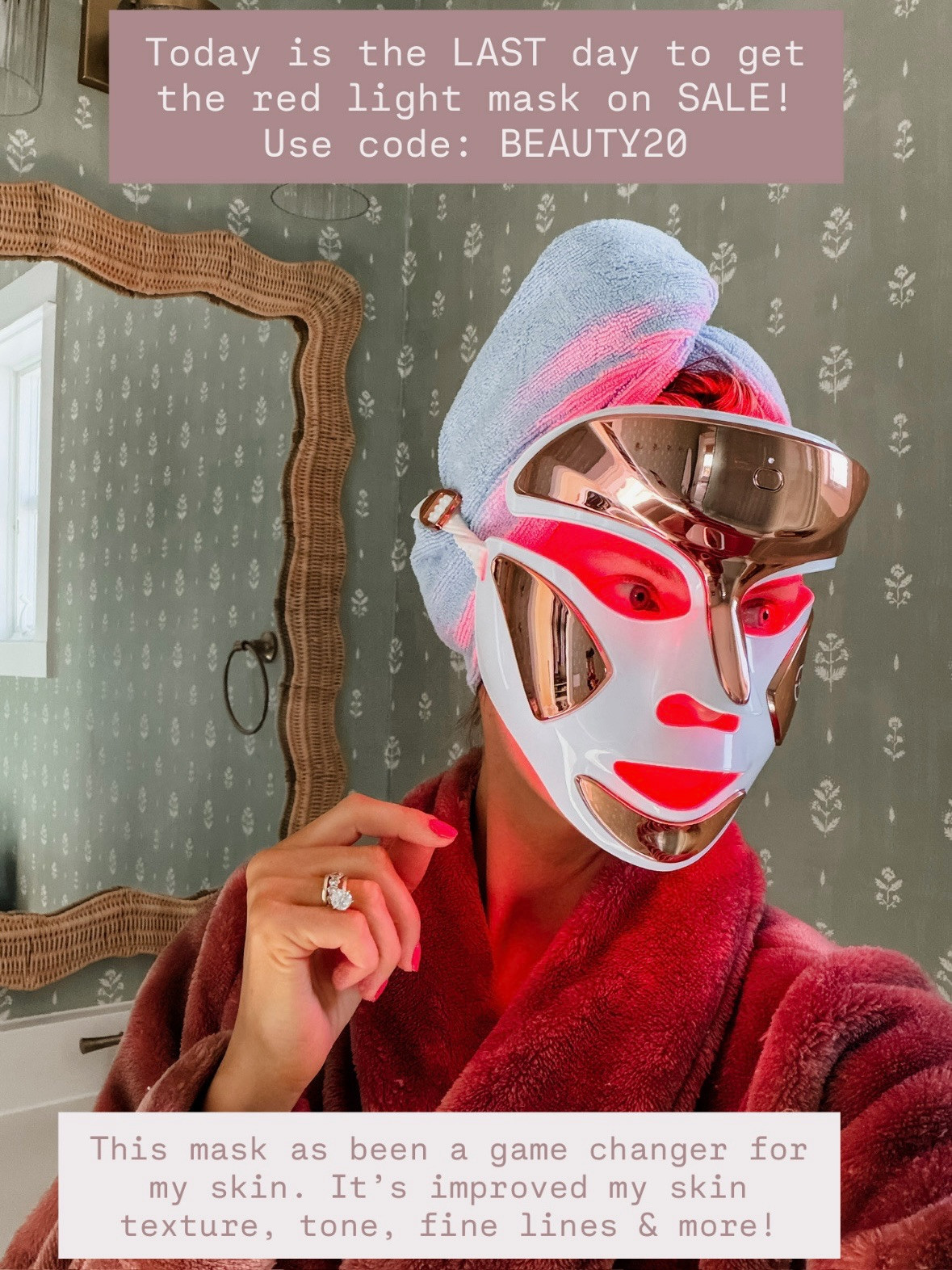 The red light mask I have used twice daily for months is currently 20% off! Run don't walk - the sale ends tonight! Use code BEAUTY20 

Loverly Grey, beauty finds, red light mask, memorial day sale, skincare 

 #LTKSaleAlert #LTKBeauty