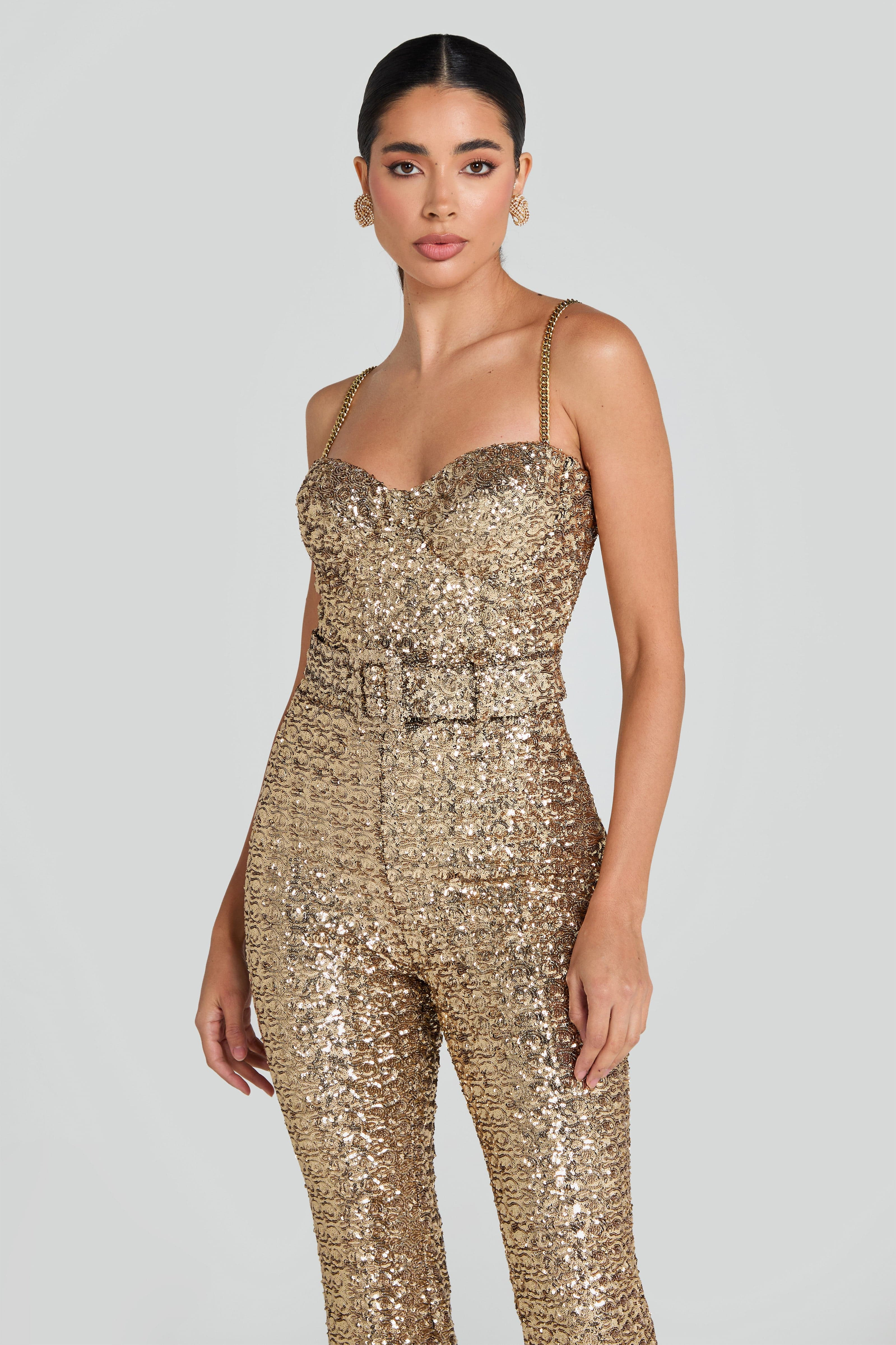 Lucinda Gold Jumpsuit | Nadine Merabi