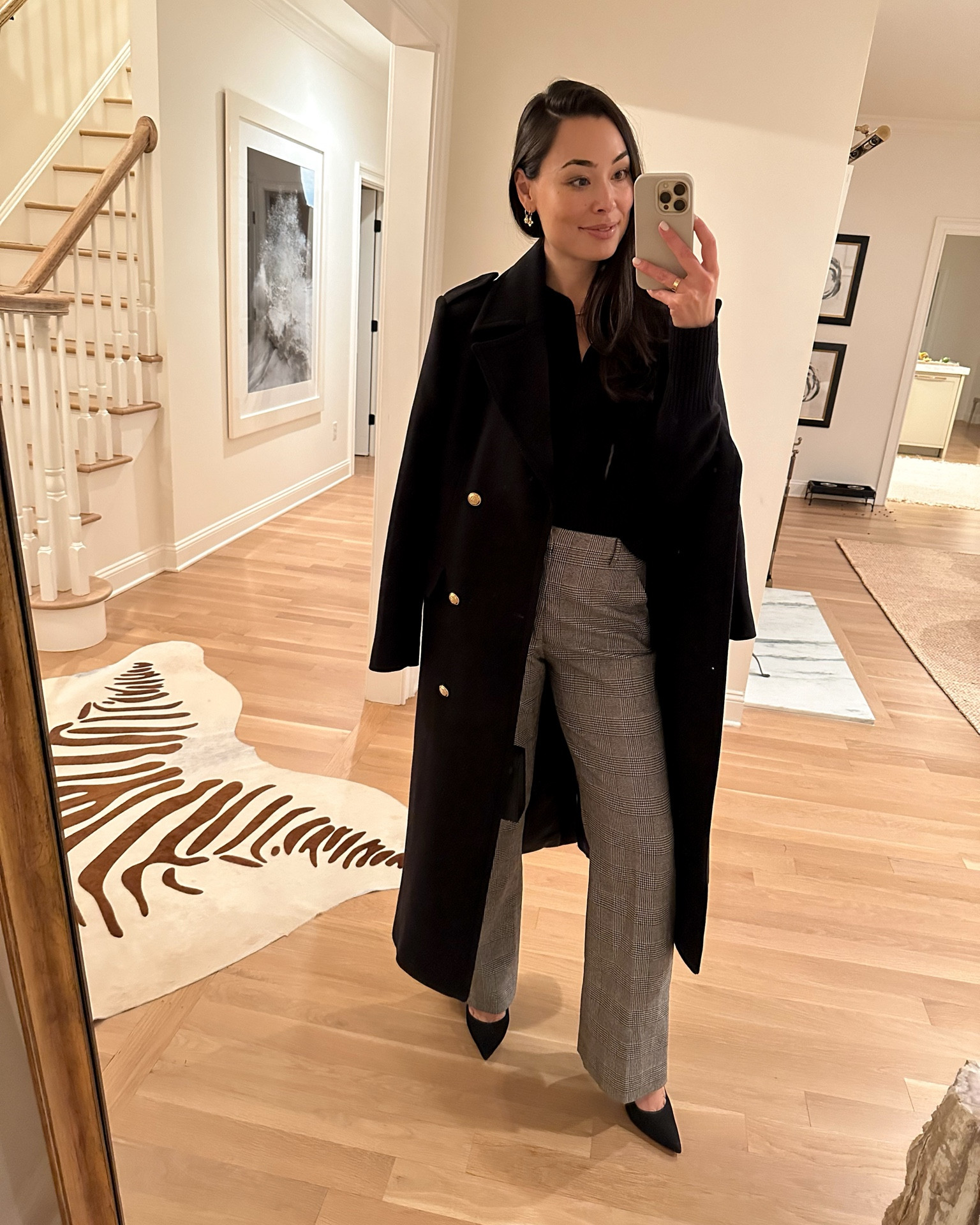 Black coat, gray houndstooth pants, holiday style, Christmas outfit, workwear, classic, neutrals. 

#LTKSeasonal #LTKHoliday #LTKworkwear