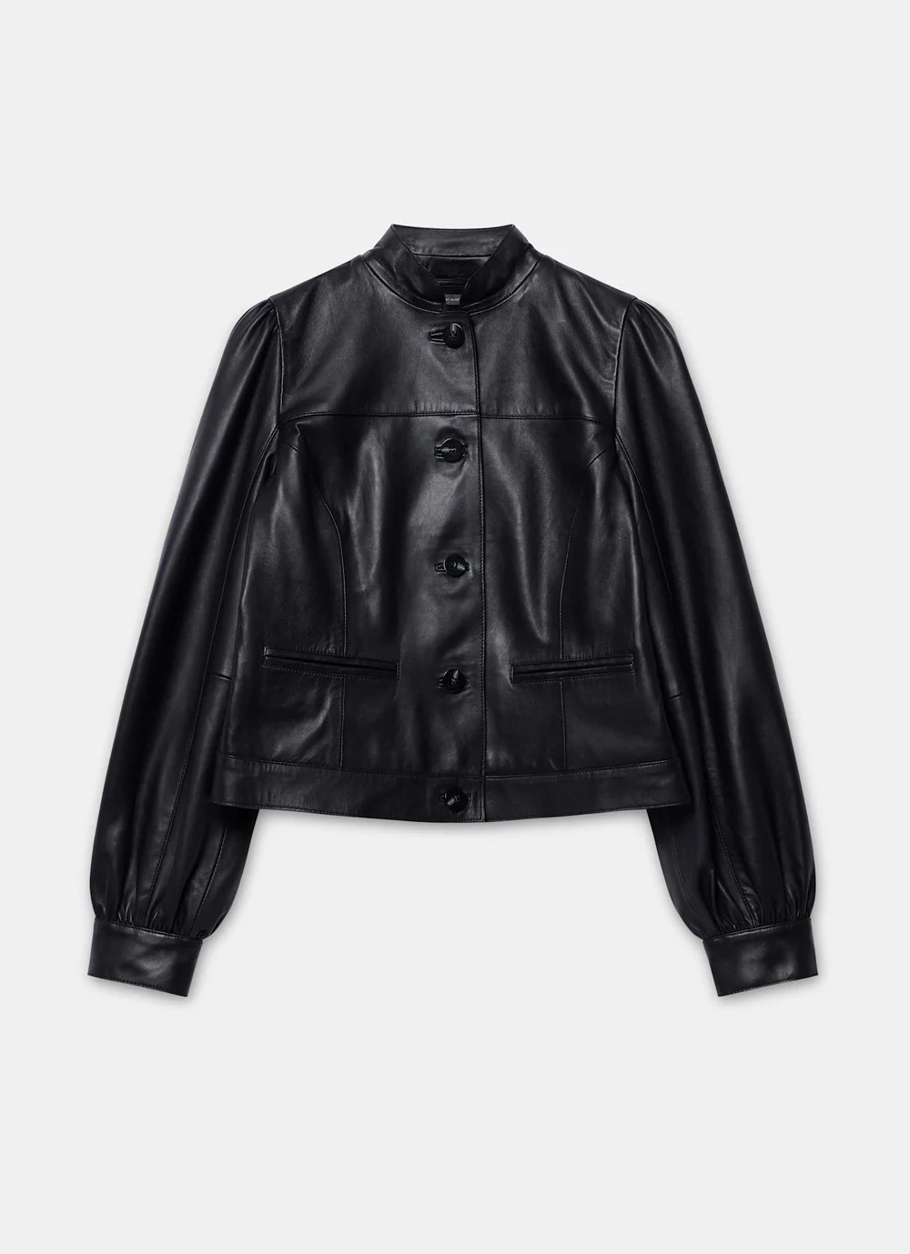 Black Leather Puff Sleeve Jacket | Mint Velvet