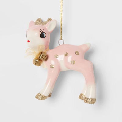 Retro Deer Christmas Tree Ornament Pink/Gold - Wondershop™: Ceramic Holiday Decor, Indoor Unlit... | Target