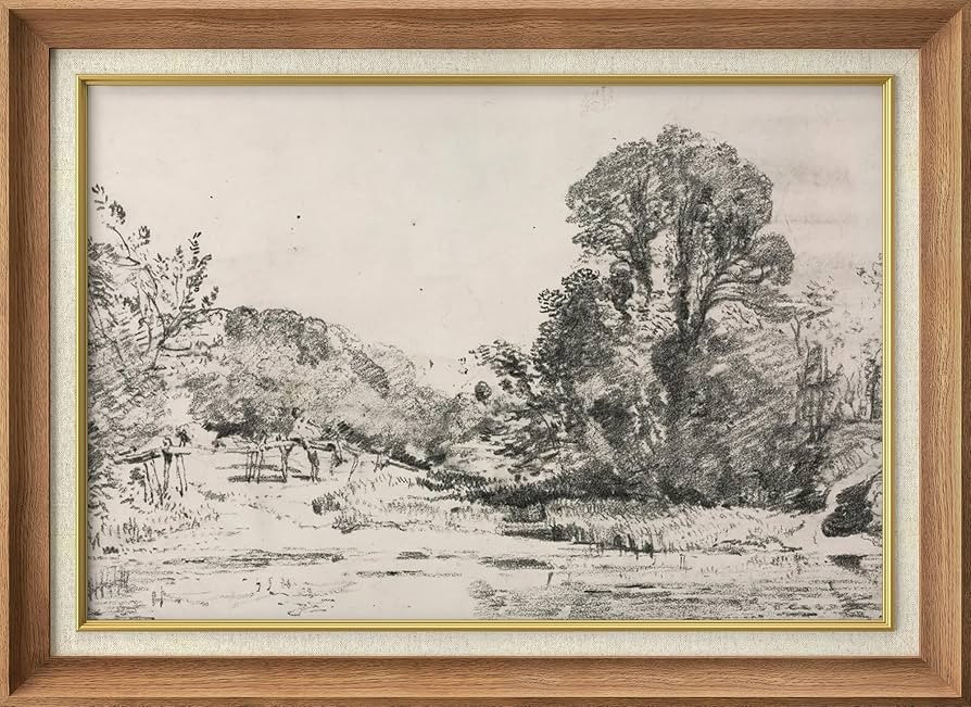 SIGNFORD Premium Framed Wall Art Print Duotone Countryside Meadow Sketch Nature Wilderness Illust... | Amazon (US)