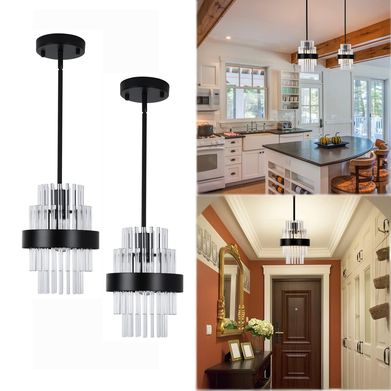 Pendant Light Fixtures, 7inch Modern Glass Pendant Lighting, Black Kitchen Island Lights, Height ... | Amazon (US)