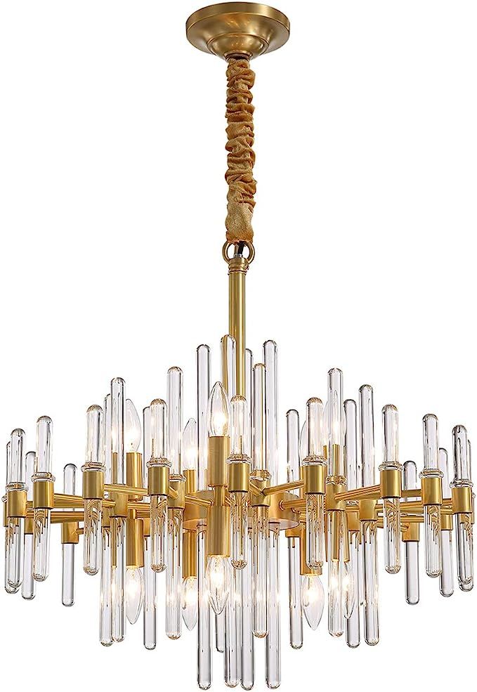 NOXARTE Brass Crystal Chandelier Modern Gold Lighting Fixture Clear Glass Rod Pendant Light for D... | Amazon (US)