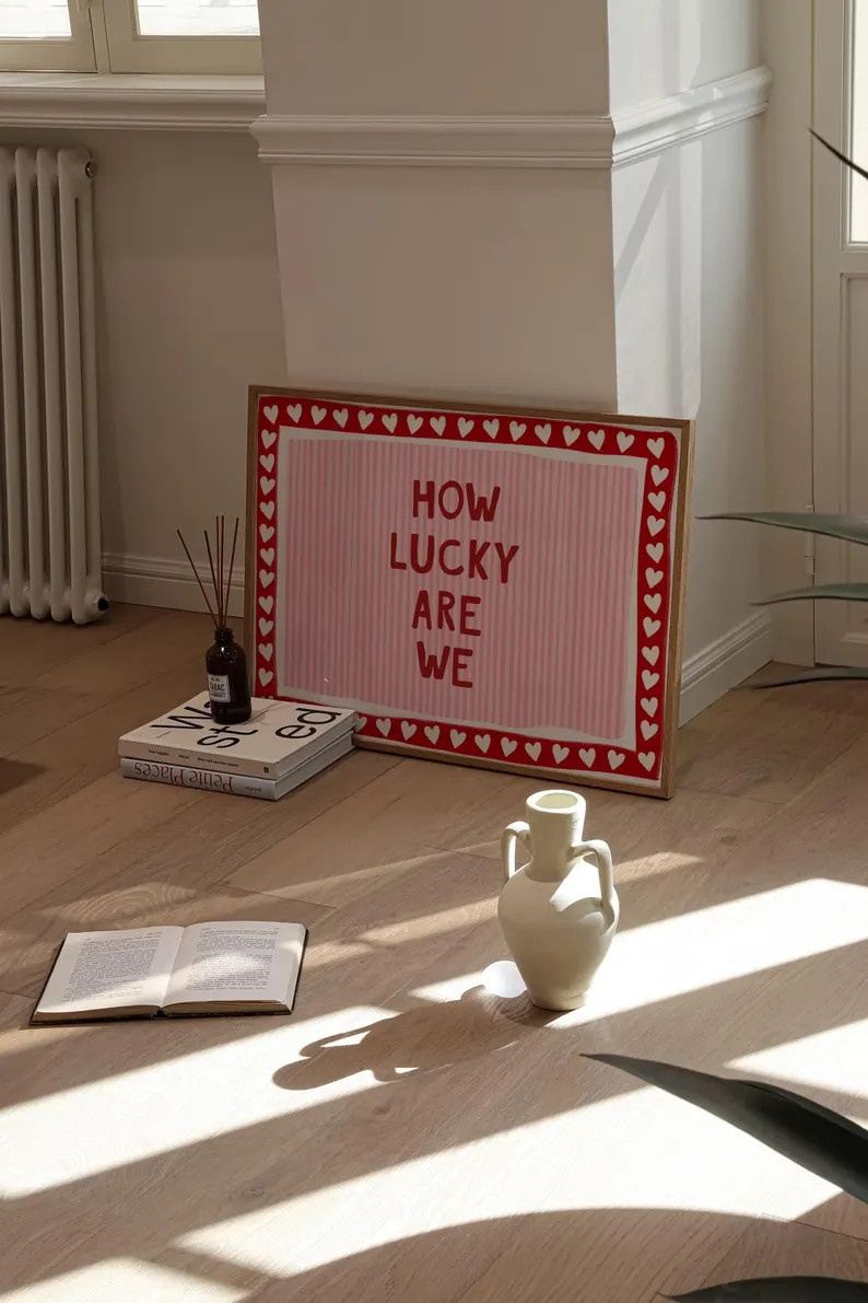 How Lucky Are We Print: Red Stripe Quote Print, Preppy Home Decor (instant Download) - Etsy | Etsy (US)