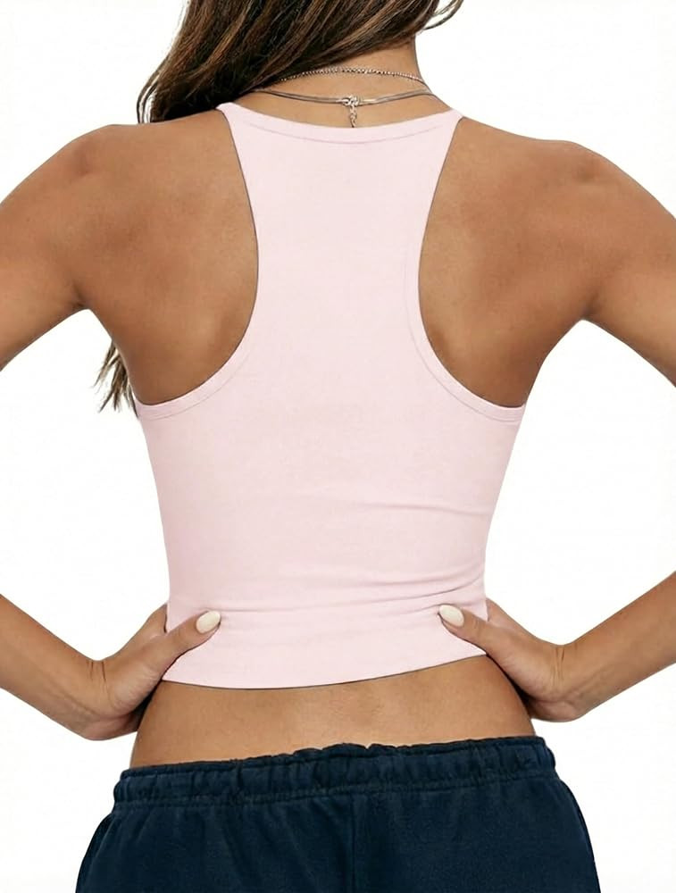 Danysu Double Lined Padded Racerback Stretchy Crop Tank Tops V Neck Slim Fitted Tee Workout Gym Y... | Amazon (US)