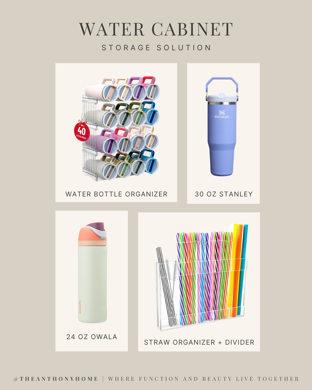 No more bottle chaos.
This is the drink station setup that finally worked.

I tried turntables, deep bins… even stacking — and nothing held up to daily use. But these 3 tools? Game changers:

✔️ Stackable bottle rack (space-saving + keeps bottles in place)
✔️ Cabinet door straw organizer (seriously genius — no more digging)
✔️ Clear bins to divide to-go mugs, Koozies + oversized containers

We keep our most-used cups in the main cabinet and store seasonal extras up top (cooler, XL Yeti, etc). This system holds up to summer chaos — and actually stays tidy.

🧊 Linked everything that keeps our drink cabinet from becoming a war zone. Tap to shop or save for your next kitchen reset.

#HomeOrganization #DrinkStationSetup #CabinetMakeover #TheAnthonyHome #SmallSpaceSolutions 

 #LTKHome #LTKFamily