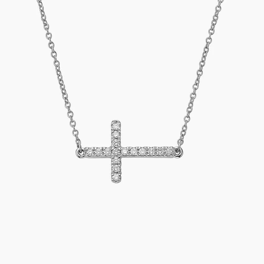 Sideways Cross Lab Diamond Pendant Necklace (1/6 ct. tw.) in Silver | Brilliant Earth