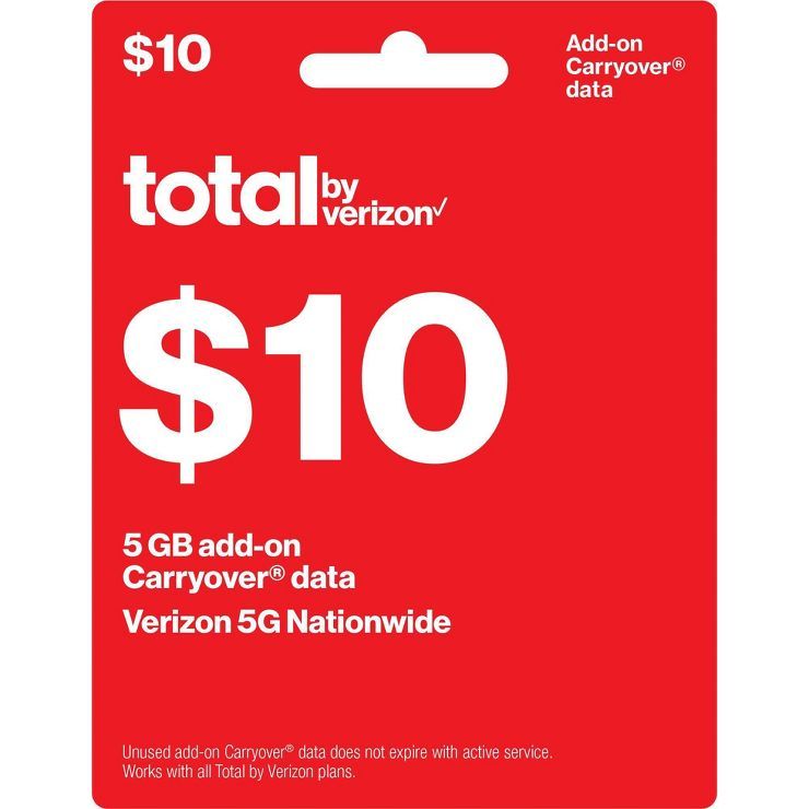 Total By Verizon $10 Add-On Carryover Data Card (Email Delivery) | Target