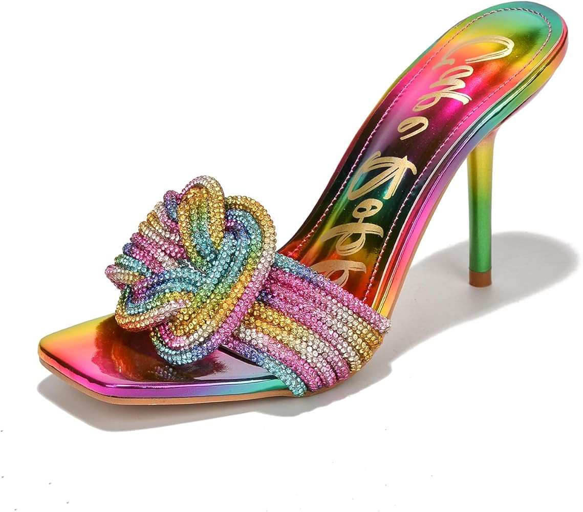 Cape Robbin Flynn Stiletto High Heels for Women, Slip-on Heeled Mules with with Rhinestone-emblis... | Amazon (US)