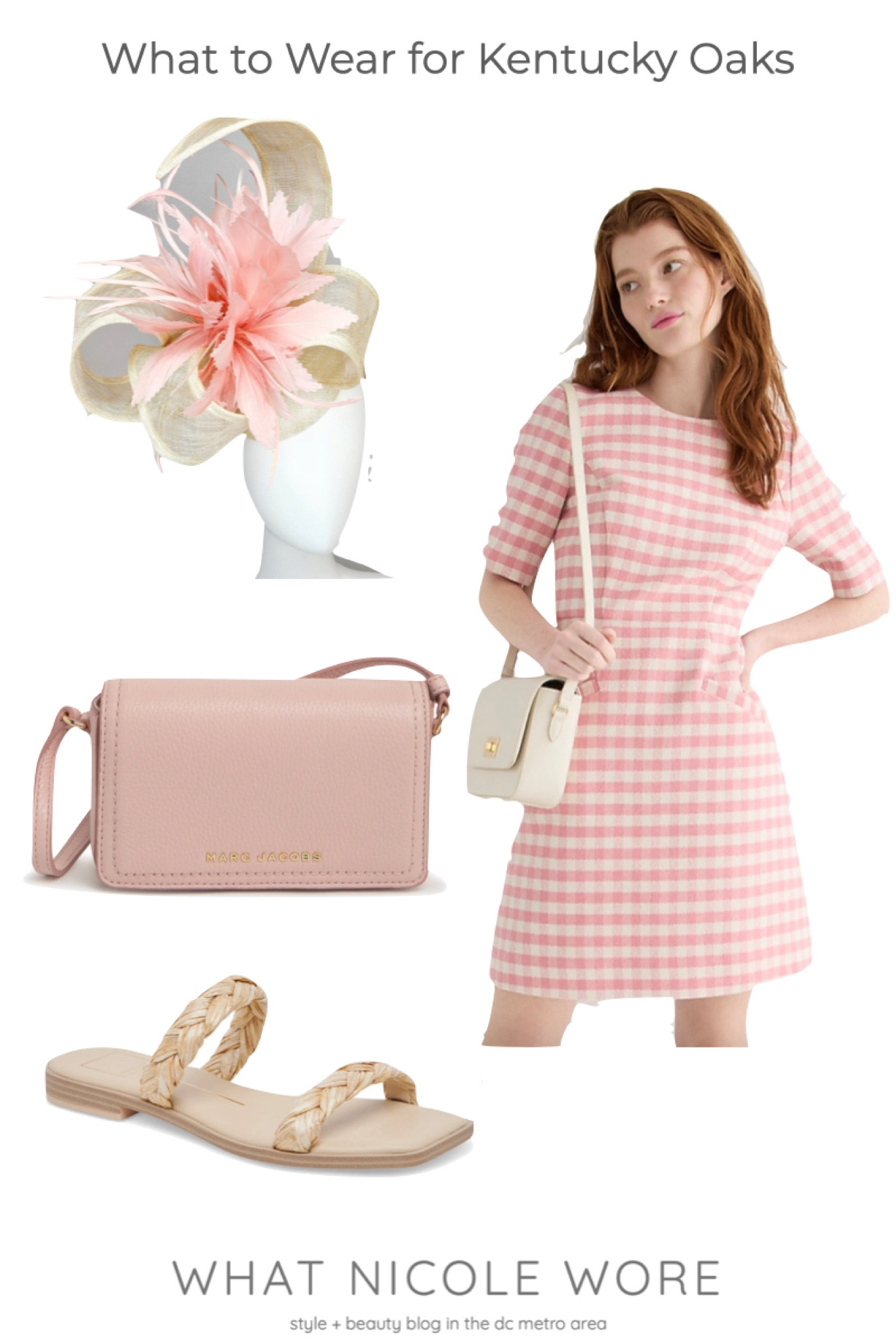 Kentucky Oaks outfit, gender reveal dress, pink gingham dress, raffia sandals, neutral sandals, blush pink crossbody, pink dress, pink and beige fascinator, Kentucky derby outfit idea, Kentucky derby party

#LTKstyletip #LTKshoecrush #LTKsalealert
