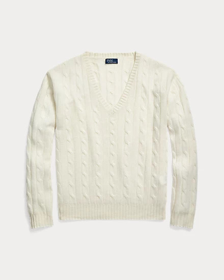 Cable-Knit Cashmere V-Neck Jumper | Ralph Lauren (UK)