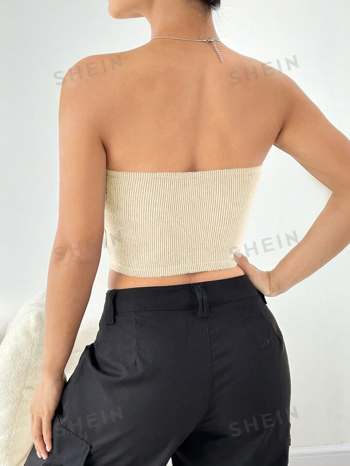 SHEIN EZwear Vintage American Style Casual Knitted Slim Fit Strapless Top | SHEIN