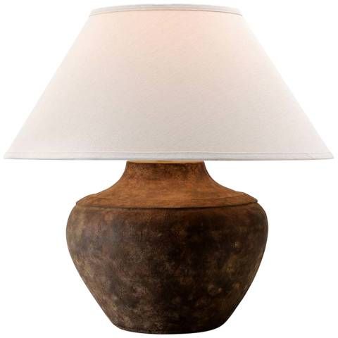 Calabria Sienna Ceramic Accent Table Lamp w/ Off-White Shade | Lamps Plus