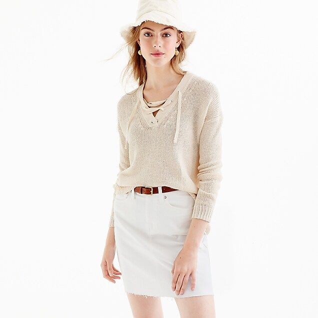 Linen lace-up beach sweater | J.Crew US