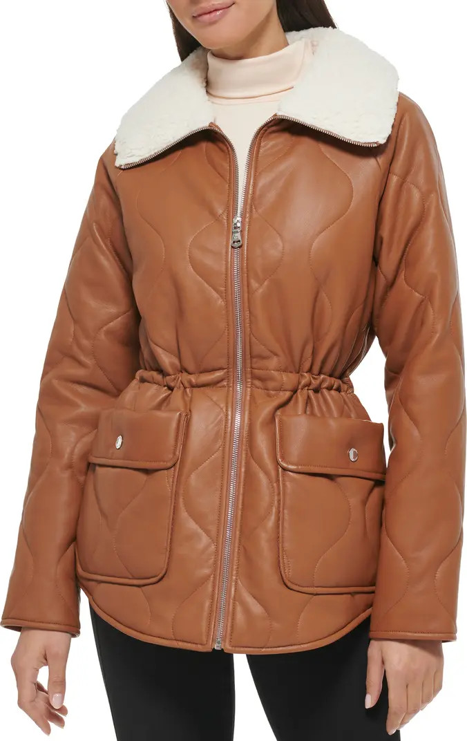 Faux Fur Trimmed Quilted Faux Leather Anorak Jacket | Nordstrom Rack
