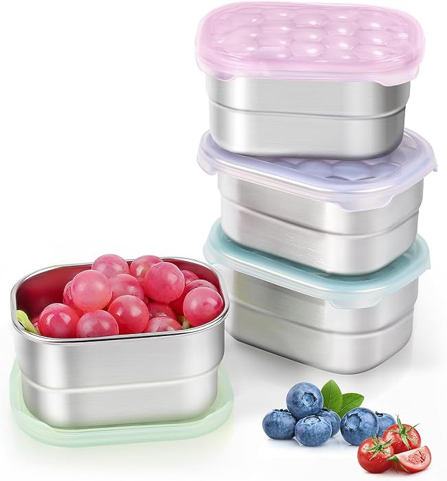8oz Small (1 CUP) Stainless Steel Snack Containers for Kids and Toddlers (Ages 1-3) | Easy Open Leak Proof Food Containers with Silicone Lids - Perfect Metal Lunch Box for Daycare and School | Amazon (US)