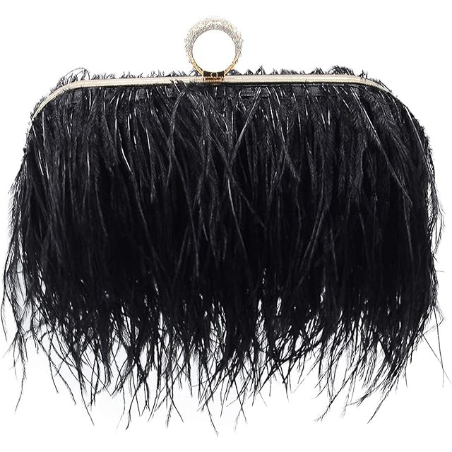 Women Real Natural Ostrich Feather Evening Bags Purses Clutch Vintage Banquet Handbag | Amazon (US)