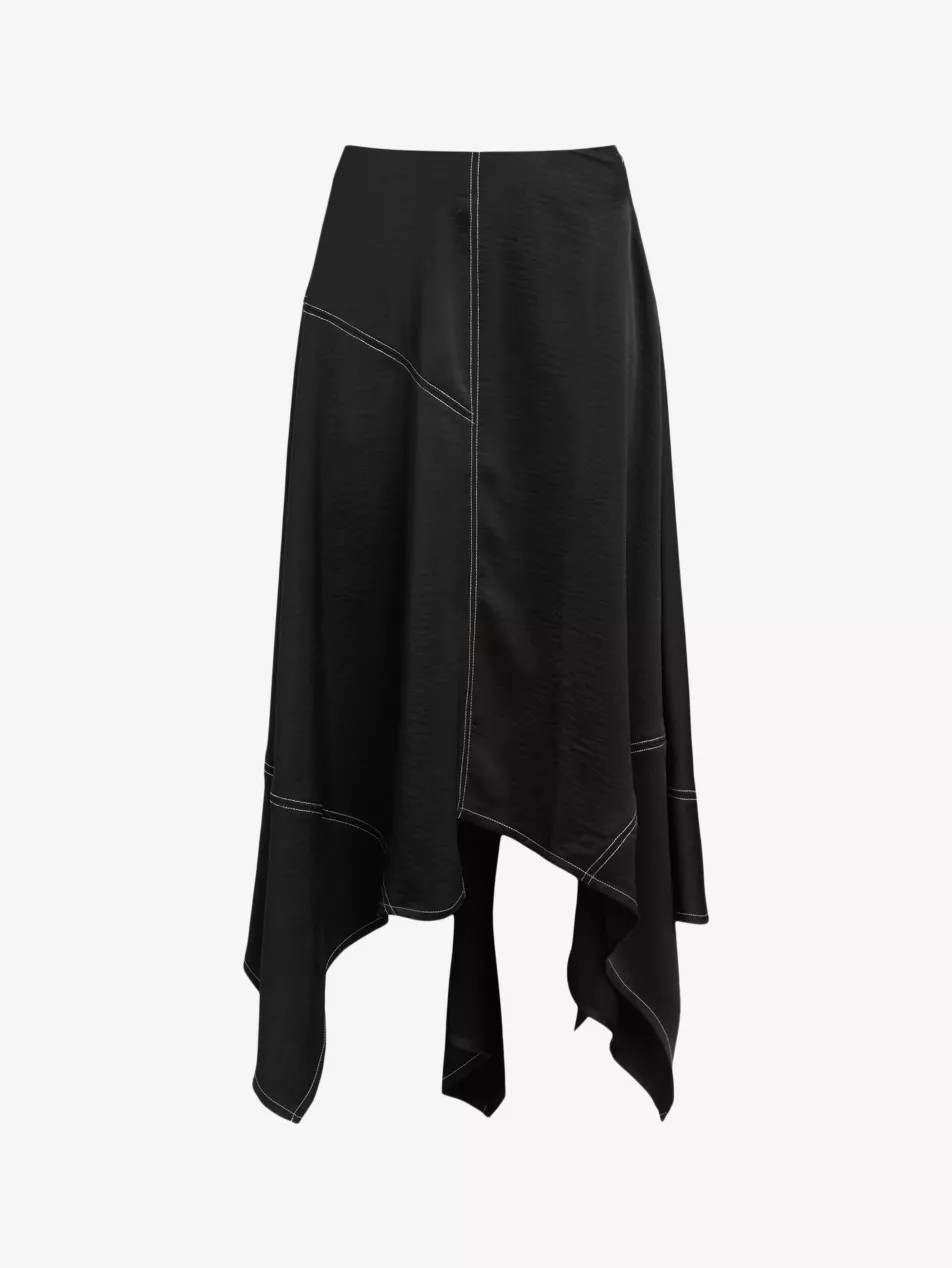 Agnes contrast-stitch asymmetric-hem stretch recycled-polyester midi skirt | Selfridges