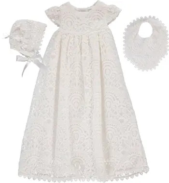4-Piece All Lace Christening Set with Bonnet & Bib | Nordstrom