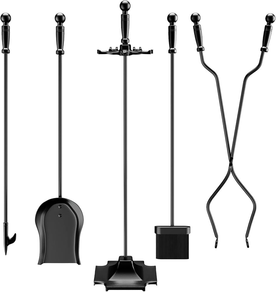 Amazon.com: 5 PCS Fireplace Tools Set Wrought Iron Fire Place Accessories Tools Holder with Handl... | Amazon (US)